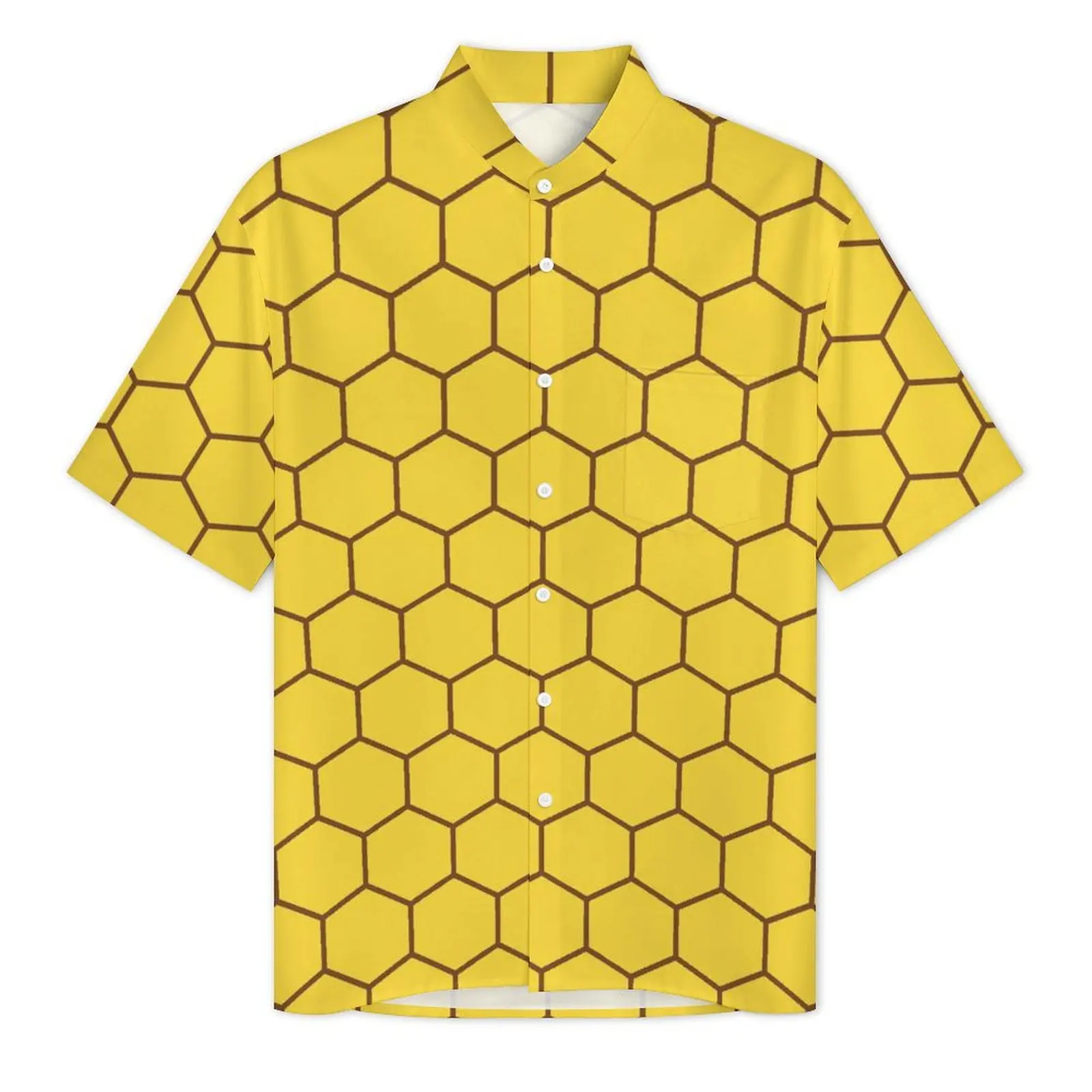 Yellow Honeycomb Casual Shirt Abstract Arts Elegant Hawaii Shirts Man Short-Sleeve Vacation Breathable Graphic Oversized Blouses