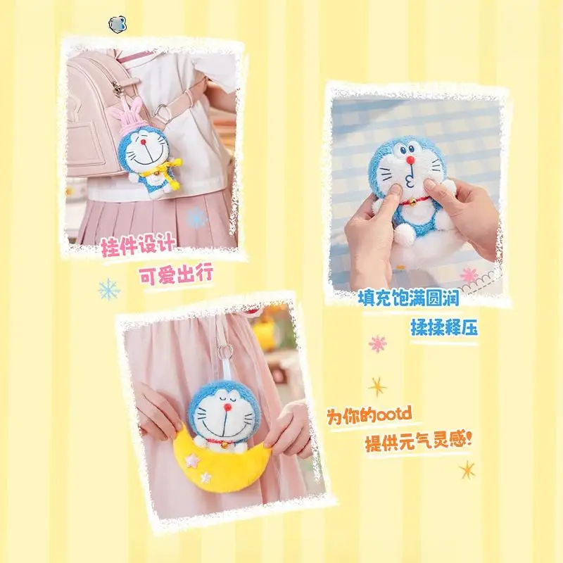 Pluche Blind Box Officiële Doraemon - Mini-sleutelhanger met willekeurige karakters Leuke Anime Plushie-rugzak en autodecor Nostalgisch cadeau