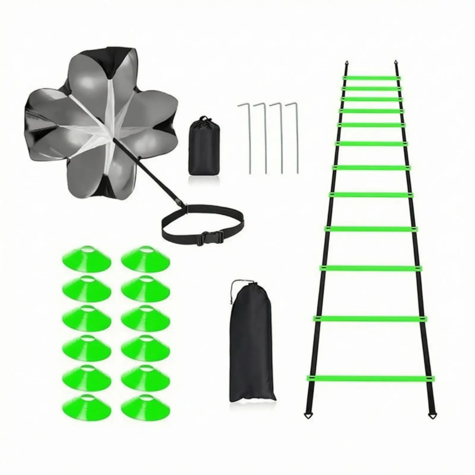 Agility Training Kit with Parachute Adjustable Speed Ladder Sturdy for Coaches