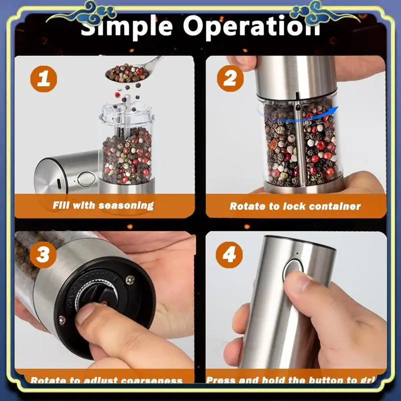 

Latest Electric Salt Pepper Grinder Set USB Rechargeable Adjustable Coarse And Fine Spice Grinder Kitchen Tools