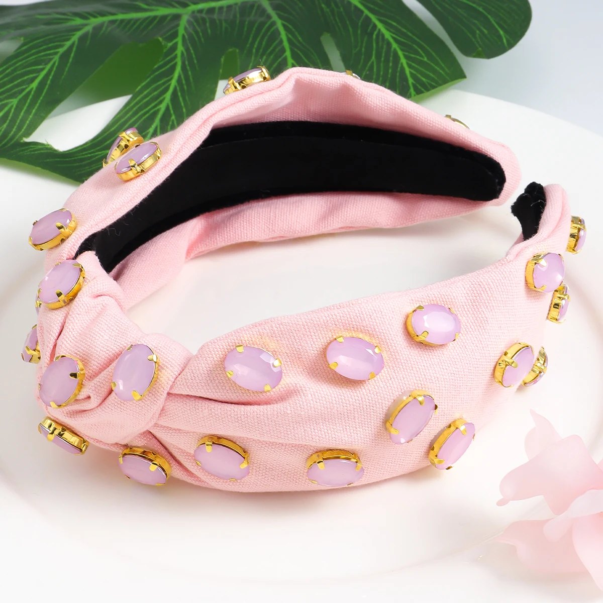 Best Lady Pink Lovely and Sweet Ellipsoid Rhinestone Intersperse Women\'s Headband Jeweled Hair Accessories Young After Wearing