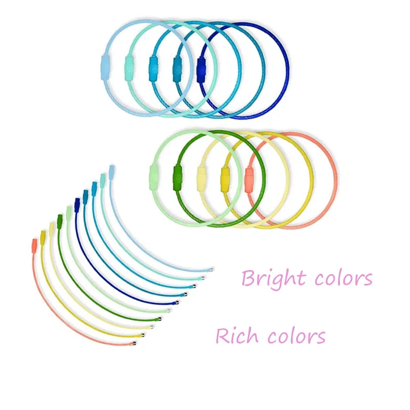 10pcsCandy colored handmade DIY production of steel wire rope keyrings, multi-color accessories, circular ring buckles