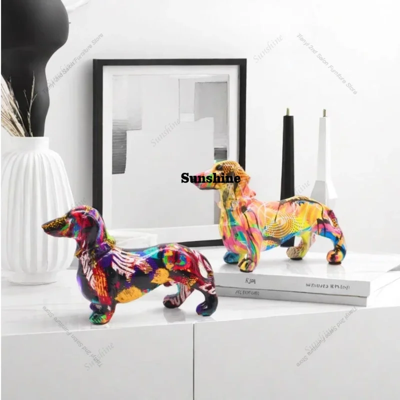 ​​European Modern Iridescent Dachshund Dog Sculpture Designer Creative Bar Cabinet Office Desk Mini Home Decor Gift Idea FYFM​