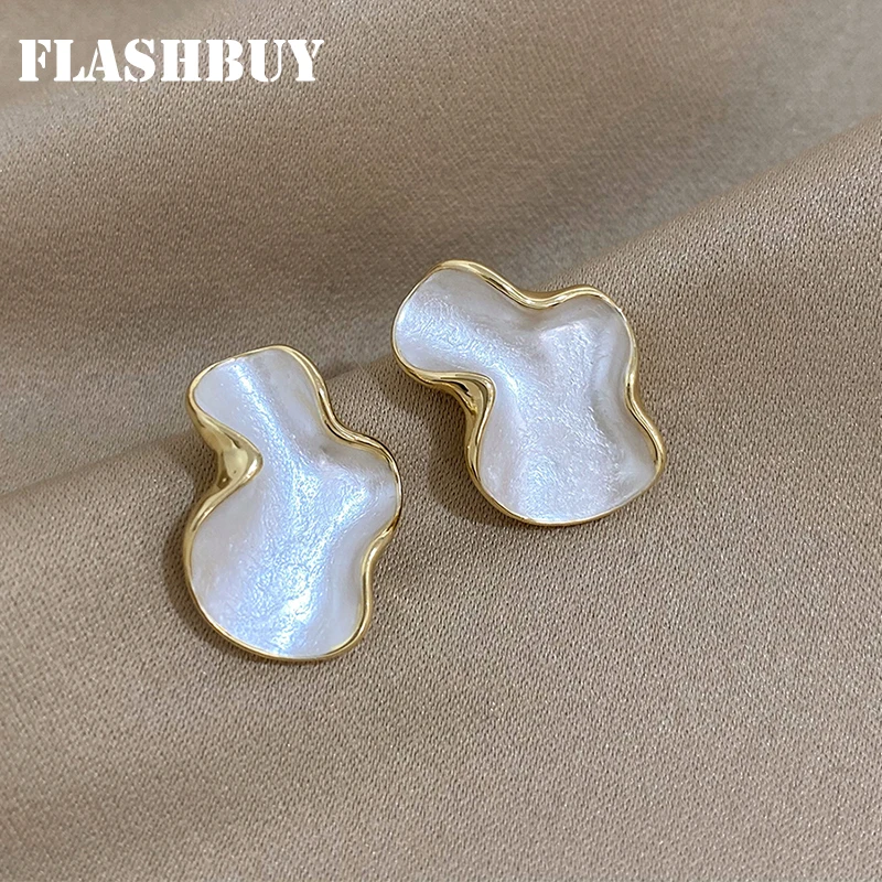 FLASHBUY Trendy Geometry Irregular Earrings For Women New Korea White Enamel Drop Earrings Party Jewelry Gift Wholesale