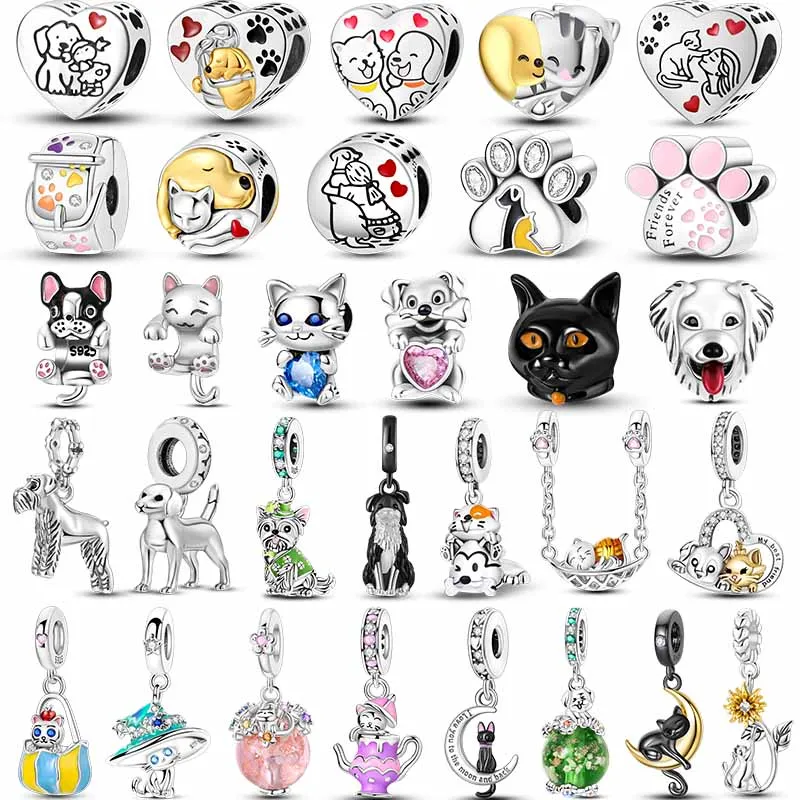

Dog Pink Color Cat Claw Charms 925 Sterling Silver Beads Fit Original Beads Bracelet DIY Gift Women 2023 New