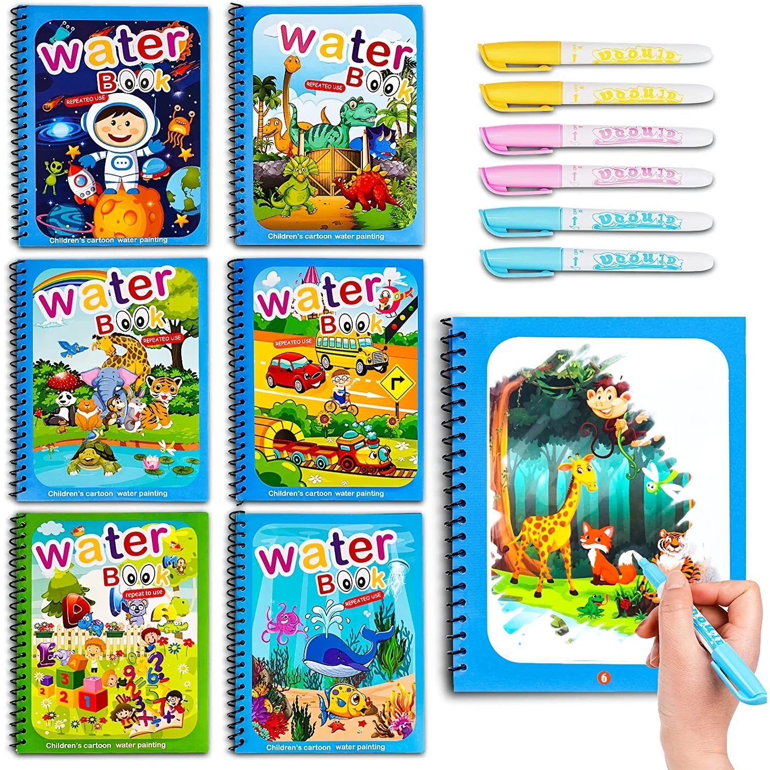 Children Water Coloring Book Kids Montessori Reusable Coloring Book Magic Water Drawing Book Sensory Early Education Toy for Kid