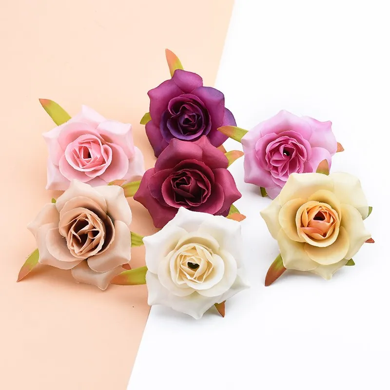 6CM Cheap Artificial Flowers for Home Wedding Decor Accessories Fake Plants Scrapbooking Flowers Wall Diy a Cap Silk Roses Heads