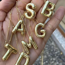 Chunky Alphabet Balloon Bubble Pendant Necklace para mulheres e homens, aço inoxidável, colares banhados a ouro, letra delicada