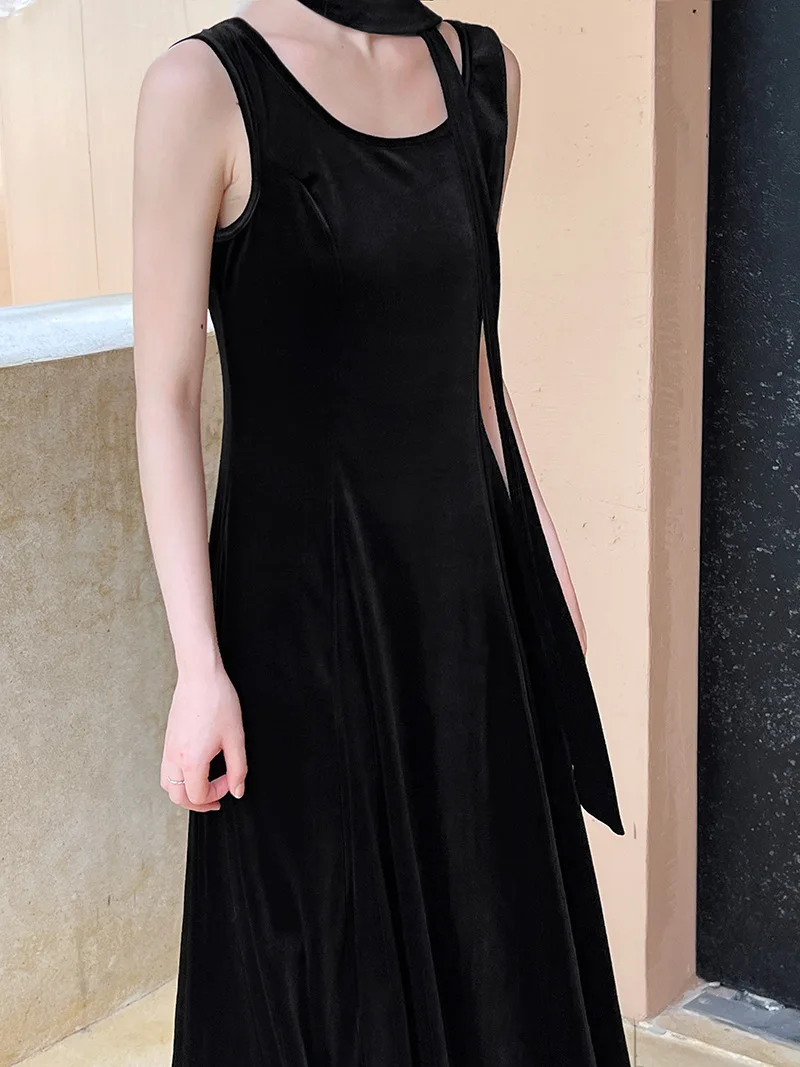 UIMAO-女性のためのレースアップウエストドレス,フレンチスタイルの気質,ヘップバーンスタイル,ゴールドベルベット,ベスト,新しい,秋