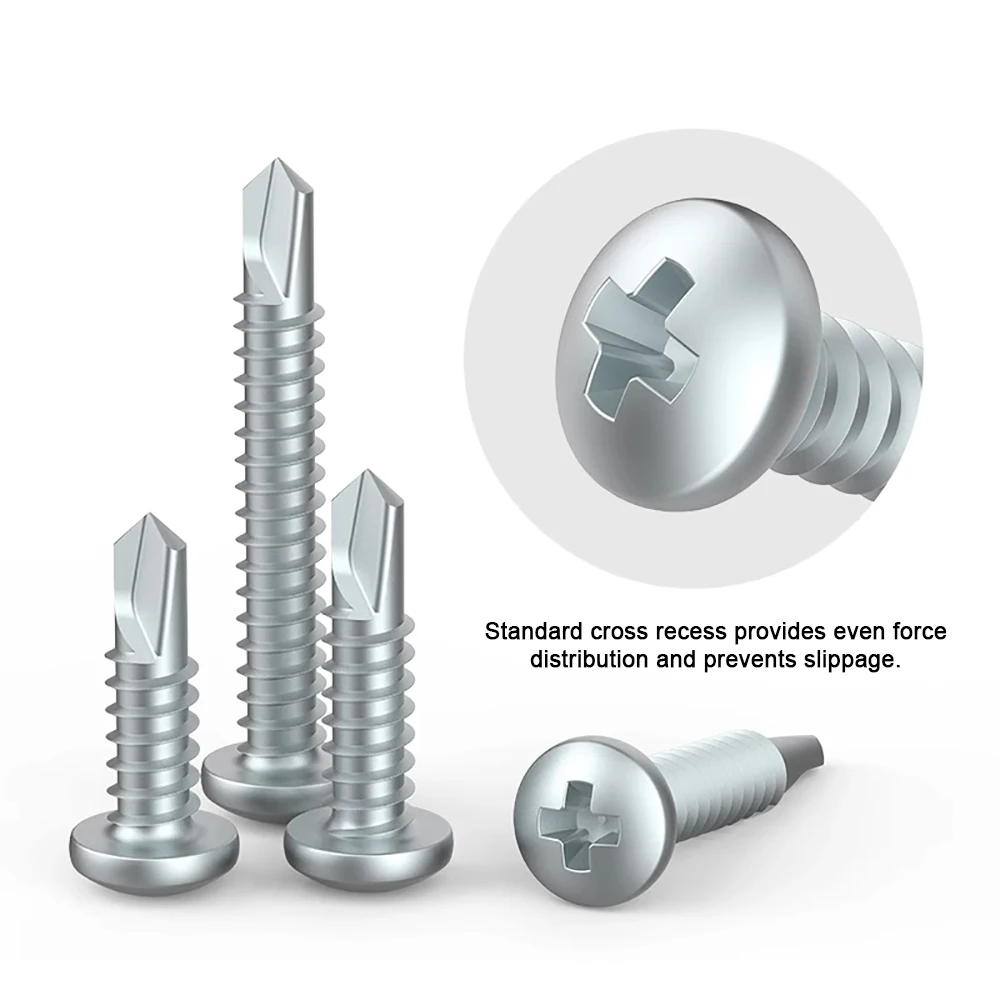 

200PCS/1KG Round Phillips Carbon Steel Self Drilling Screw Thread Self Tapping Screw Bolt M4.2 Pan Head Sheet Metal Screws