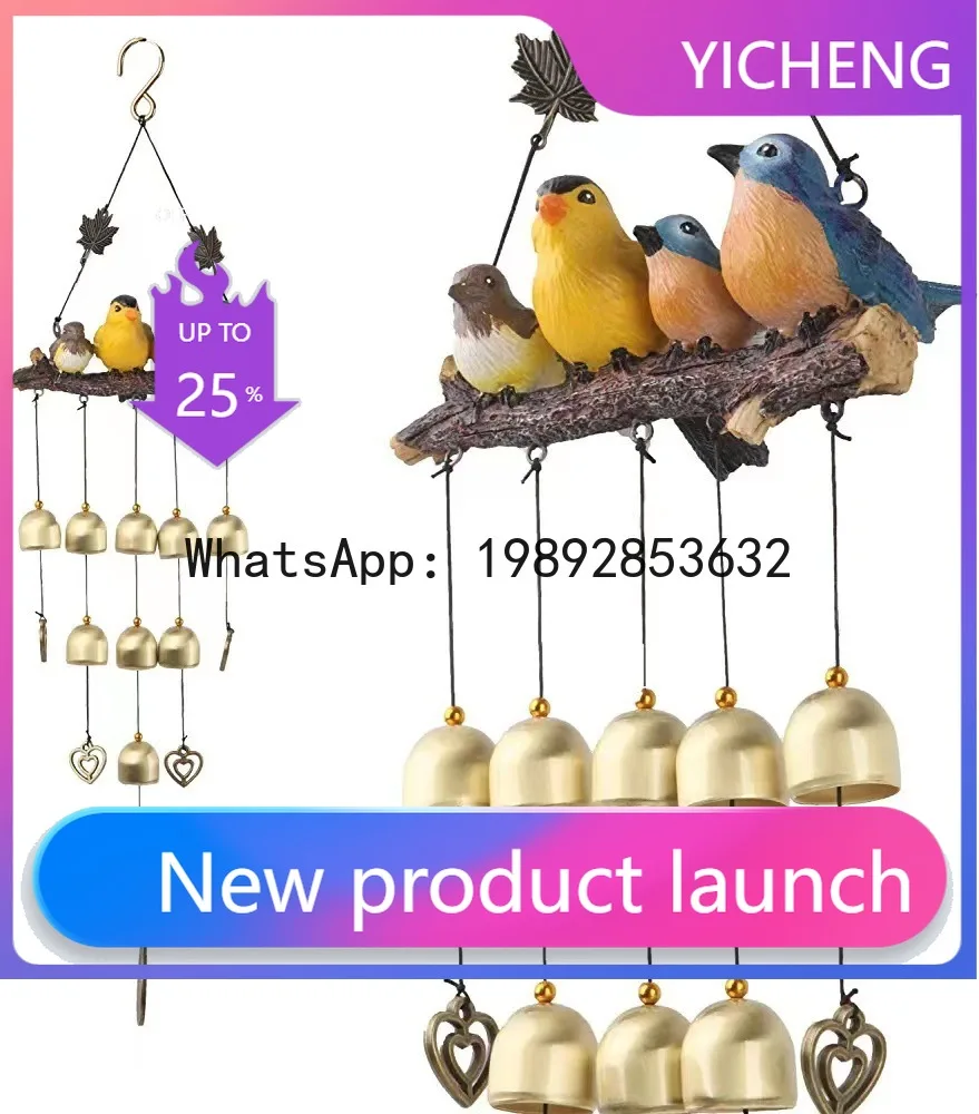 

ZF resin bird's nest wind chime hanging decoration, specially designed for outdoor gardens with brass-colored bells