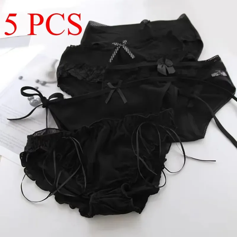 

5 PCS Black Bow Lace Underpant Panties Women Cotton Underwear Seamless Briefs Girls Panties Lingeries Women's Underwear Panties