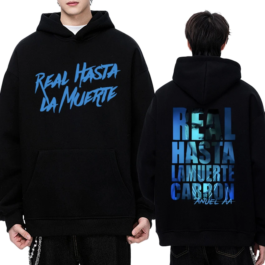 

Singer Anuel AA world Tour 2025 New in Double Sided print black Hoodies Men women fashion Y2k Sweatshirt Unisex Fleece pullovers