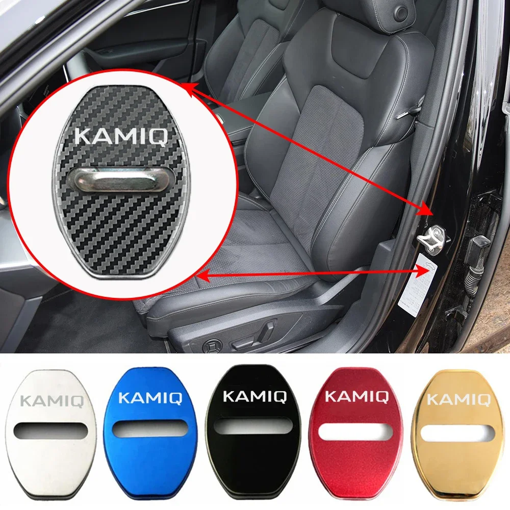 

4pcs Car Door Lock Buckle Anti-rust Cover Case Protection Stickers Badge Accessories for KAMIQ Auto Interior Decoration