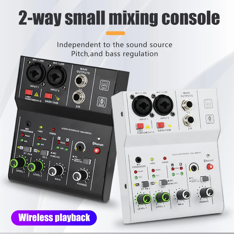 

Professional Audio Mixer with equalizer 4-Channel 48V USB for amplifier Bluetooth 16 mixing effect