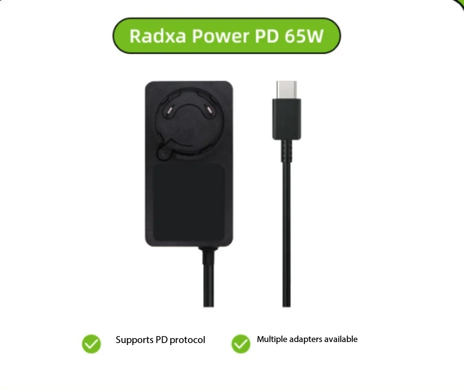 Radxa PD 65W power adapter, support PD protocol, support AIRBOX/5B +