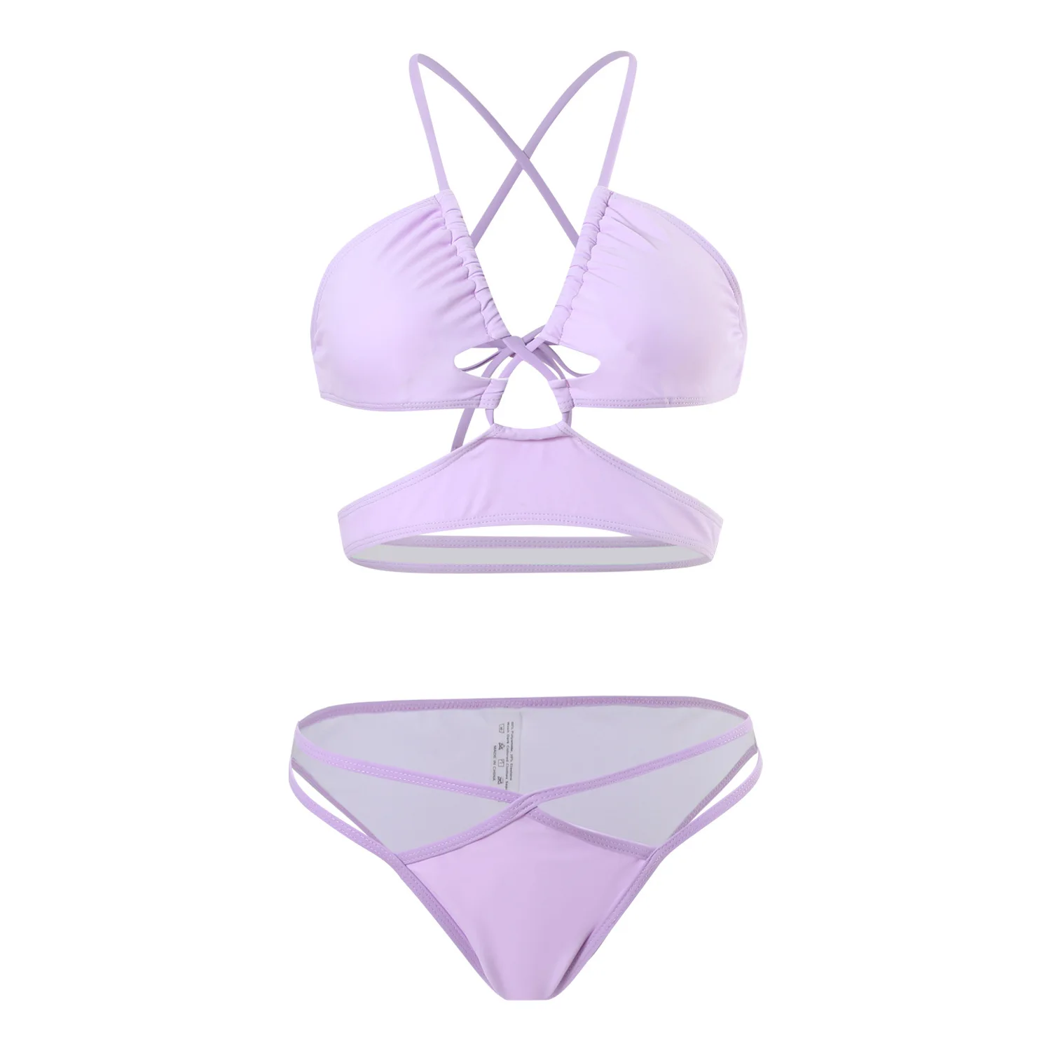 

Women's Light Purple Crisscross Cutout Bikini Set Push Up Halter High Waist Swimsuit Sexy Two Piece Beach Swimwear for Vacation
