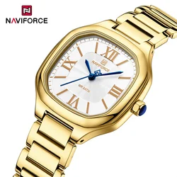 NAVIFORCE-Relógio de luxo feminino, pulseira de aço inoxidável, impermeável, moda simples, personalidade, quartzo Relógios de pulso