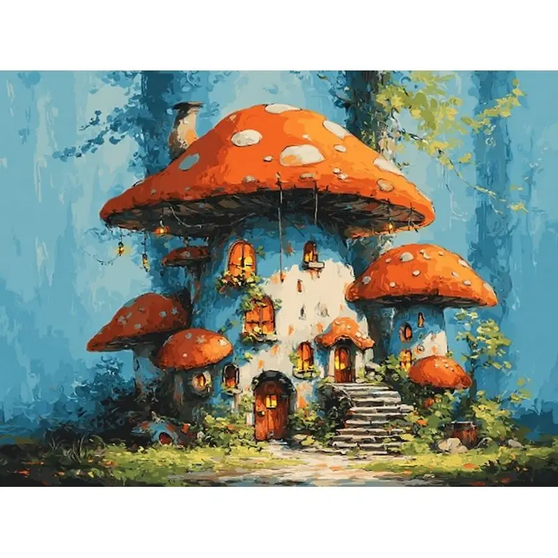 GATYZTORY Painting By Numbers Kits Coloring By Numbers Mushroom House Scenery Modern On canvas Markers By Numbers