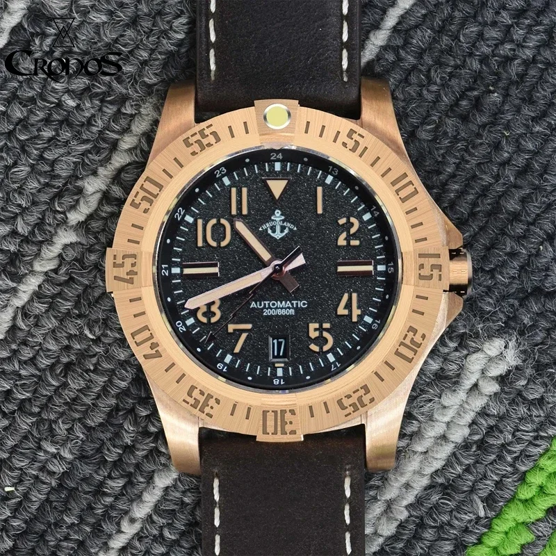 Hruodland F012 Retro Classic Bronze Automatic Mechanical Men's Watch NH35 Sapphire Leather waterproof Diving watches for men