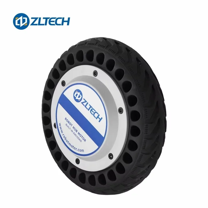 8inch 24V-48V 350W 150kg Load Single Axle BLDC Gearless Rubber Tire Encoder Wheel Hub Servo Motor for Outdoor Robot