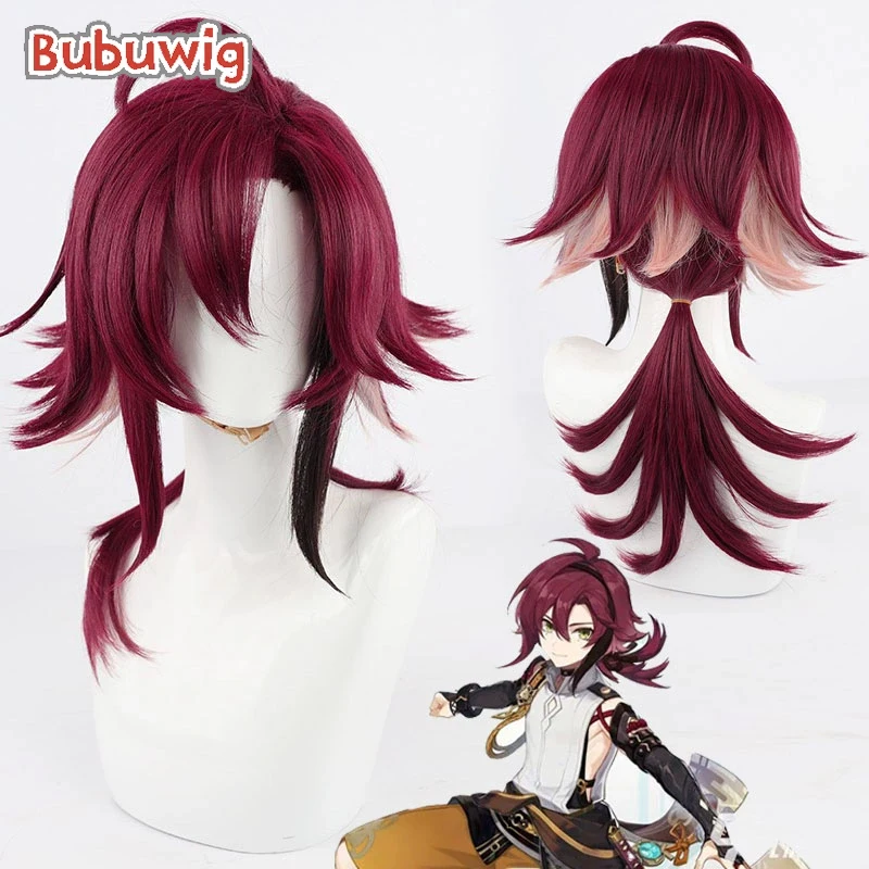 

Bubuwig Synthetic Hair Shikanoin Heizou Cosplay Wigs Genshin Impact Shikanoin Heizou 60cm Wine Red Mixed Pink Wig Heat Resistant