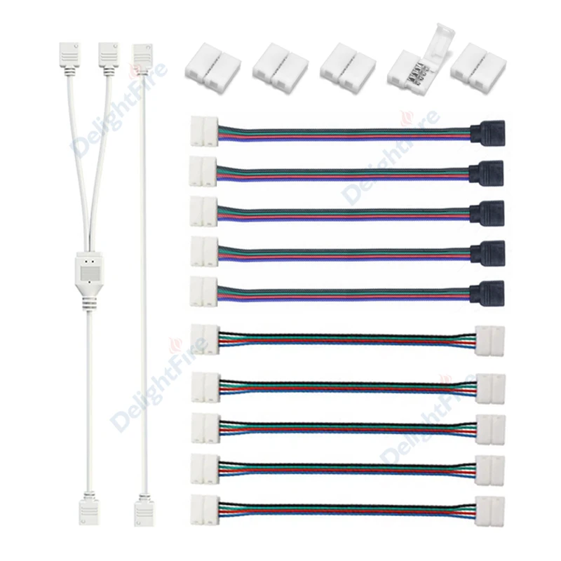 5/10PCS 10mm Solderless LED Strip Connectors With 15cm 22AWG 4PIN Electrical Extension Wires For 5050 3528 RGB LED Strip Lights