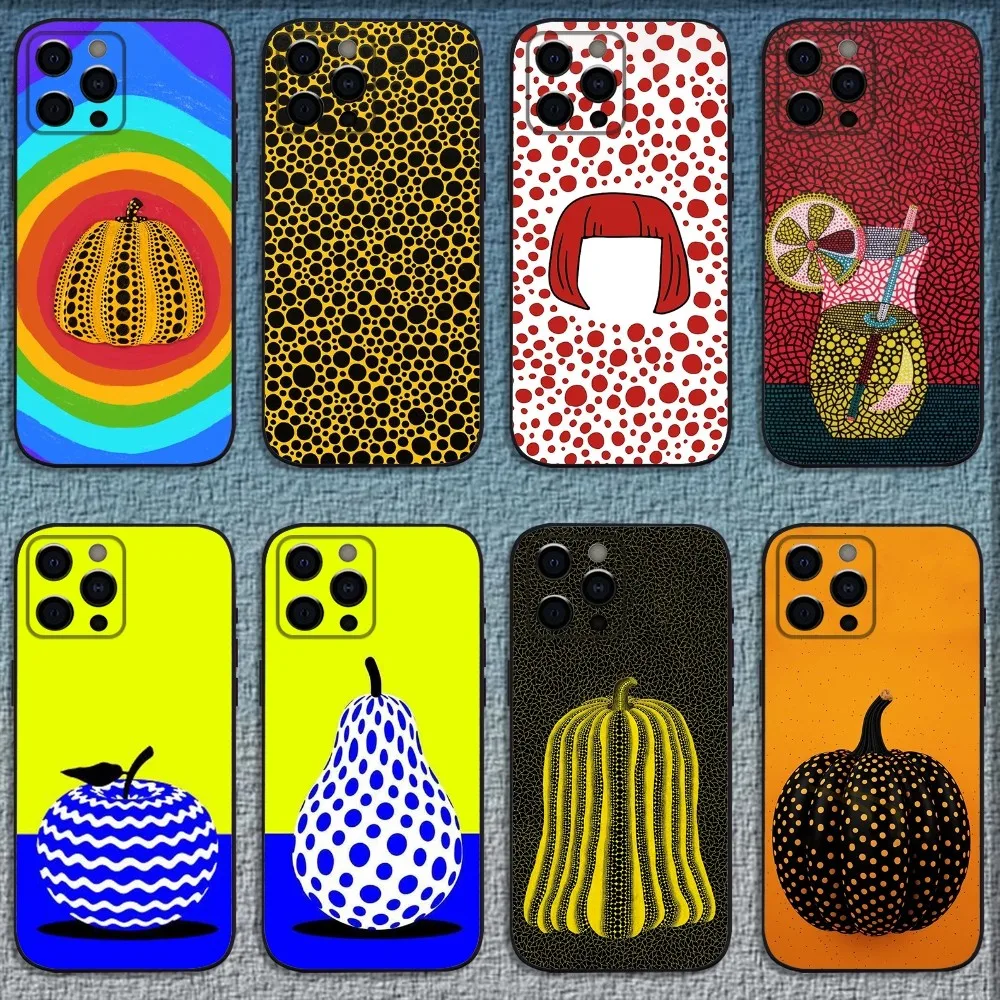 Pumpkin Yayoi Kusama Phone Case For iPhone 16,15,14,13,12,11,Pro,X,XS,Max,XR,Plus,Mini Soft Black Cover