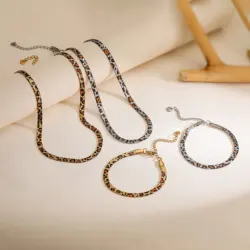 HECHENG,18K Golden Plated Stainless Steel Metal Blade Chain Leopard Print Snake Print Hip-hop Neutral Bracelet Necklace 1 Pcs
