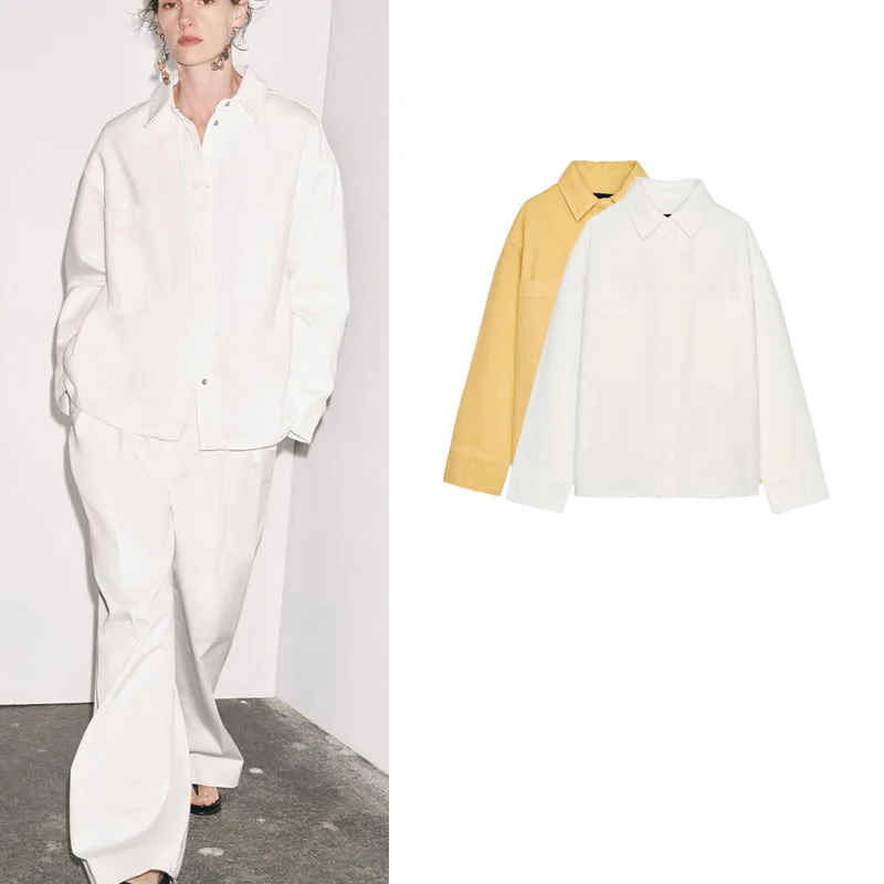 

Новая летняя рубашка-куртка в стиле кэжуал с длинным рукавом, воротником, декорированными карманами, свободного кроя, из полиэстера, с защитой от УФ-излучения, однотонная