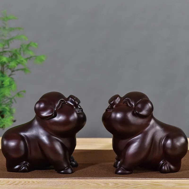 Ebony Solid Wood Whole Carving Chaotian Pig Ornaments Zodiac Pig Ornaments Wooden Craftwork Making Opening Gifts