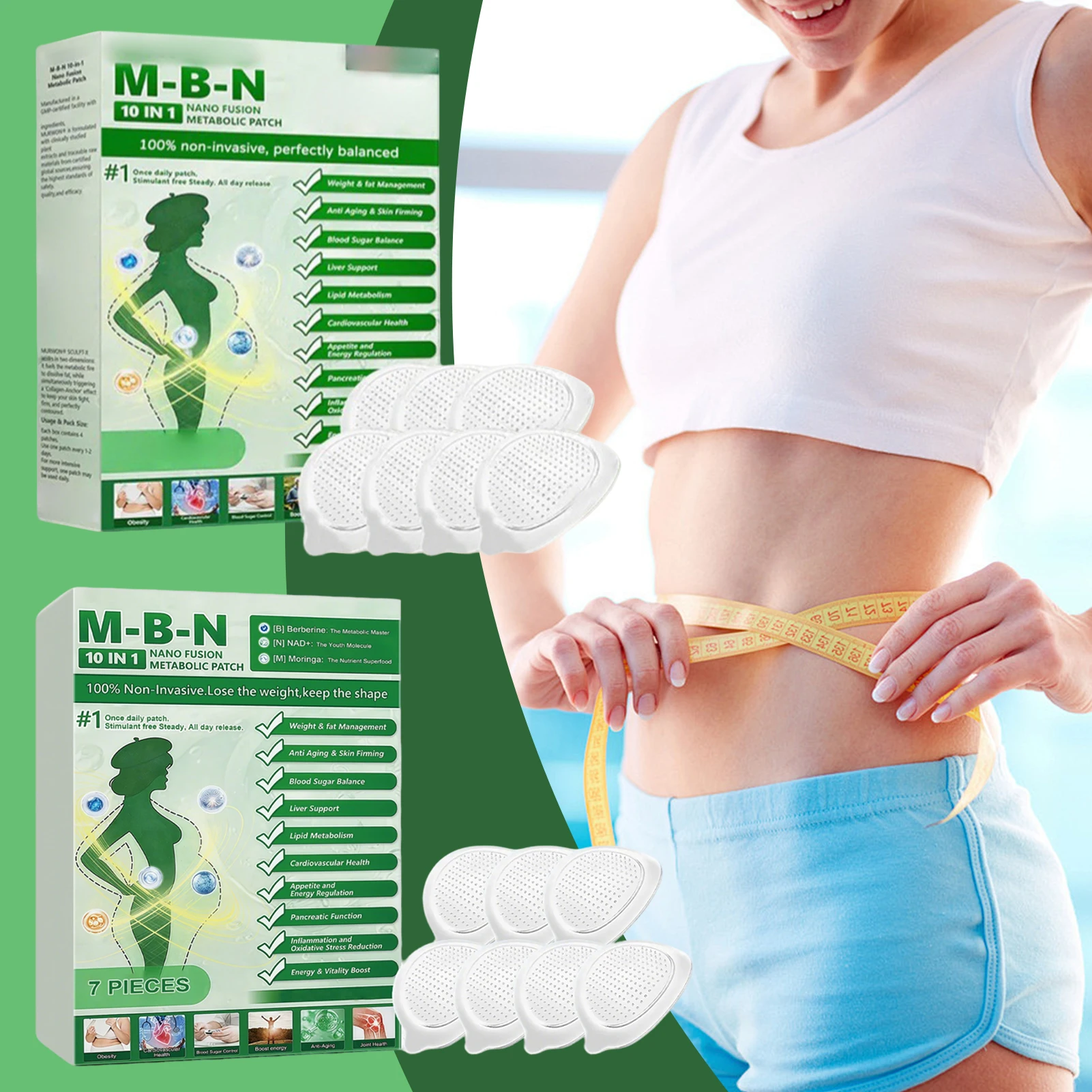 10 In 1 Nano-Fusion Metabolic-Patch Ultra-Thin Painless Microneedles Hypoallergenics Gentle For Fats Burning For Body Slimming
