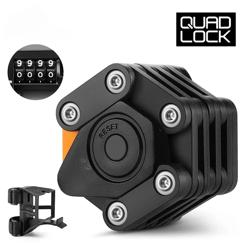 

QUAD LOCK Bike Foldable Password Lock Anti-theft E-Bike Chain MTB Padlock Motorcycle Safety Portable Locks Bicycle Accessories