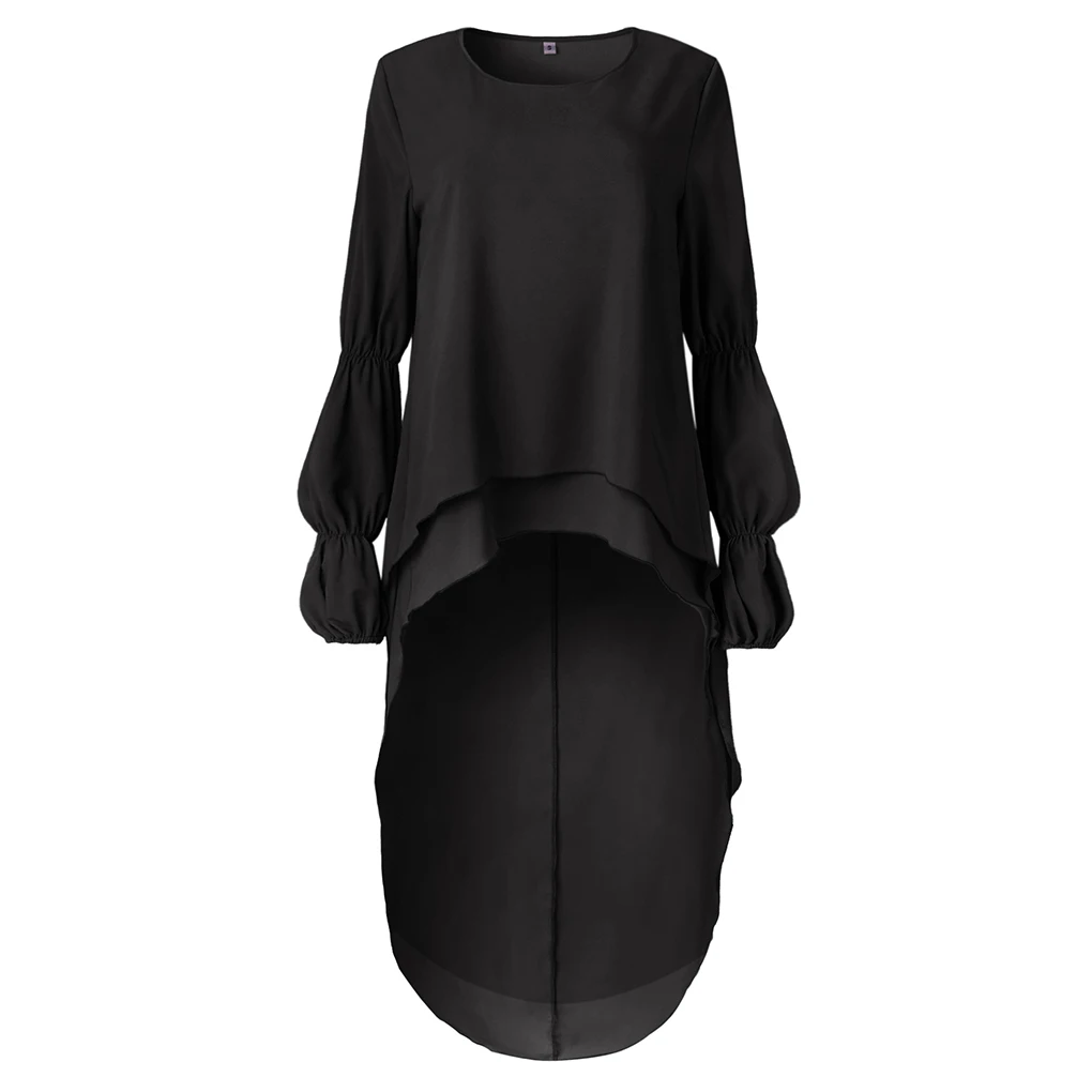 Femmes Peplum volants haut irrégulier chemisier fille trompette manches t-shirt pull robe longue