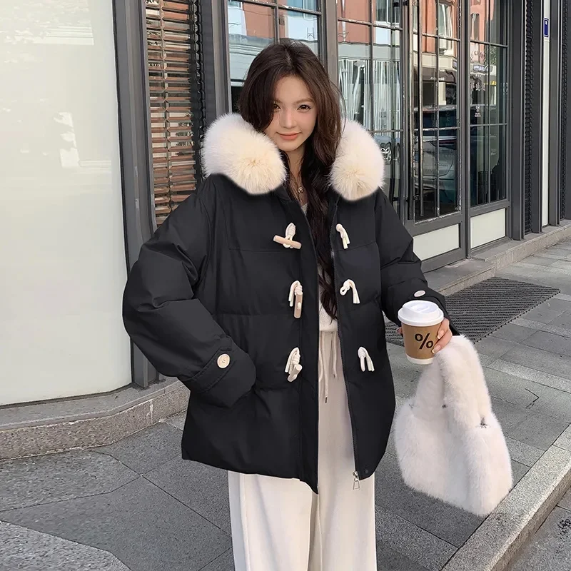 

Female With Fur Collar Down Outwea Winter Parkas Women 2025 Casual Hooded Thick Warm Padded Jacket Coats