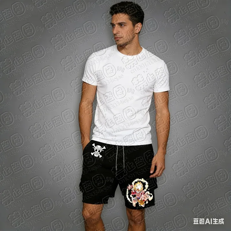 

2026 One Piece Luffy Print Shorts Man Kid Summer Quick-drying Double-layer 2-1 Pant Clothing Cosplay Comfortable and Breathable