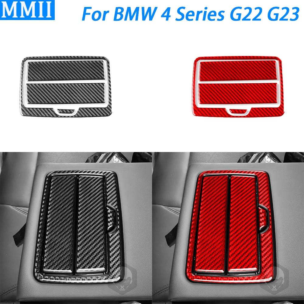 For BMW 4 Series G22 G23 G26 2021-2025 Real Carbon Fiber Rear Water Cup Holder Panel Cover Trim Car Interior Accessories Sticker