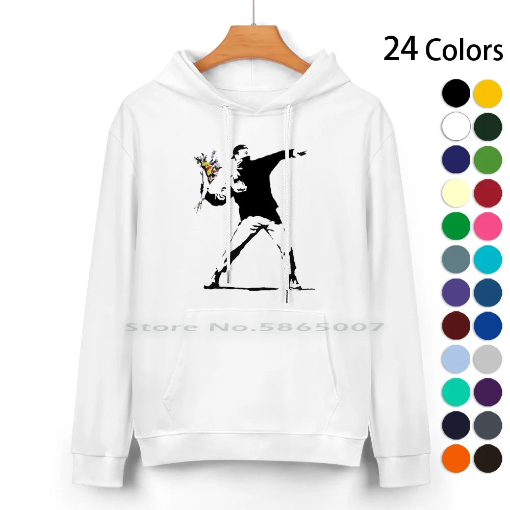 Rage Flower Bomber Stencil Pure Cotton Hoodie Sweater 24 Colors Banksy Flower Bomber Rage Flower Thrower Throwing Stencil