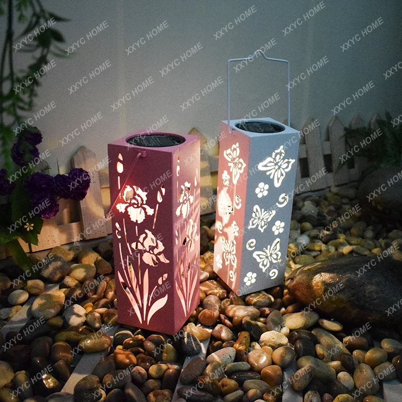 Solar Lantern Outdoor Light and Shadow Lamp Hollow Iron Garden Lamp Waterproof Landscape Decoration Square Decoration Lamp