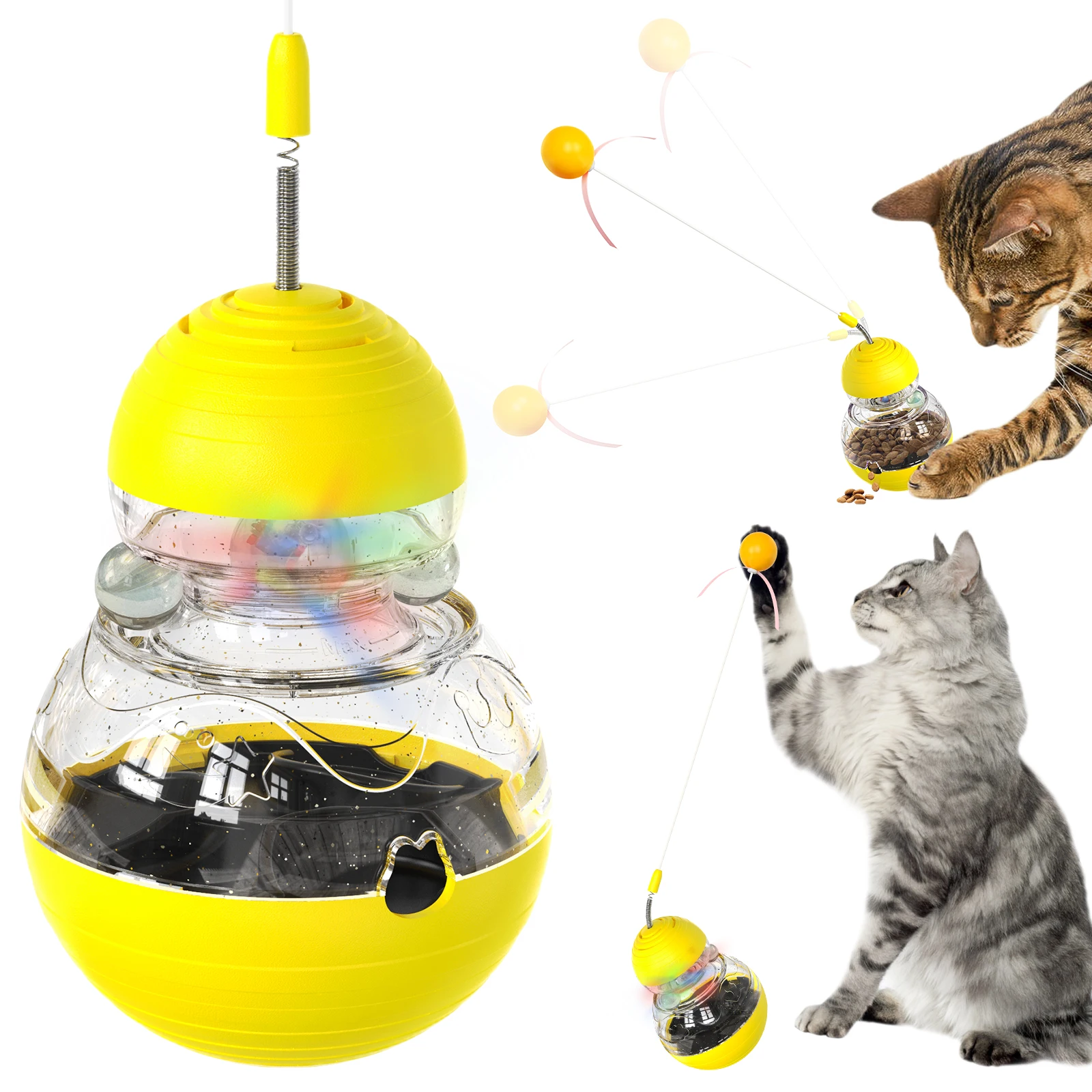 

Interactive Pet Feeder Toy Modern Style Funny Feather and Plastic Tumbler With Treats Dispenser for Cats Playing