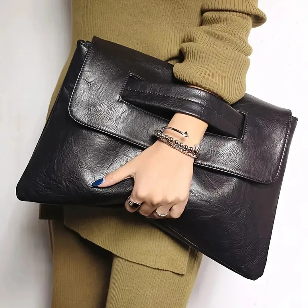 2026 new folding handbag for women, large capacity simple business handbag distressed texture daily office handbag envelope bag