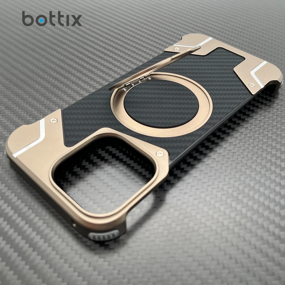 

Carbon Fiber Case For iphone 16 Pro Max Cover Frameless Metal Alloy Armor 15 Plus 14 13 Funda Built-in Holder with Protector