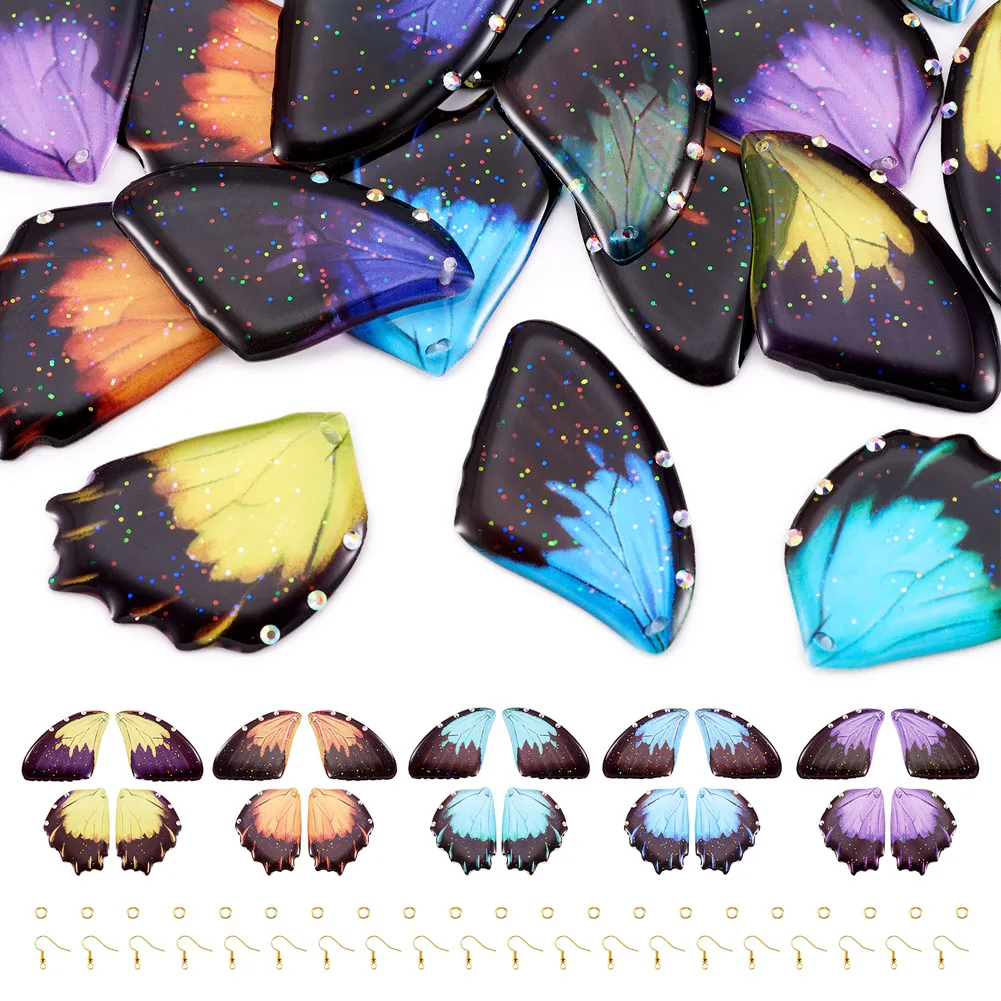 Butterfly Wing Resin Pendant Insect Wing Colorful Transparent Epoxy Resin Charms with Jewelry Findings for Dangle Earring Making