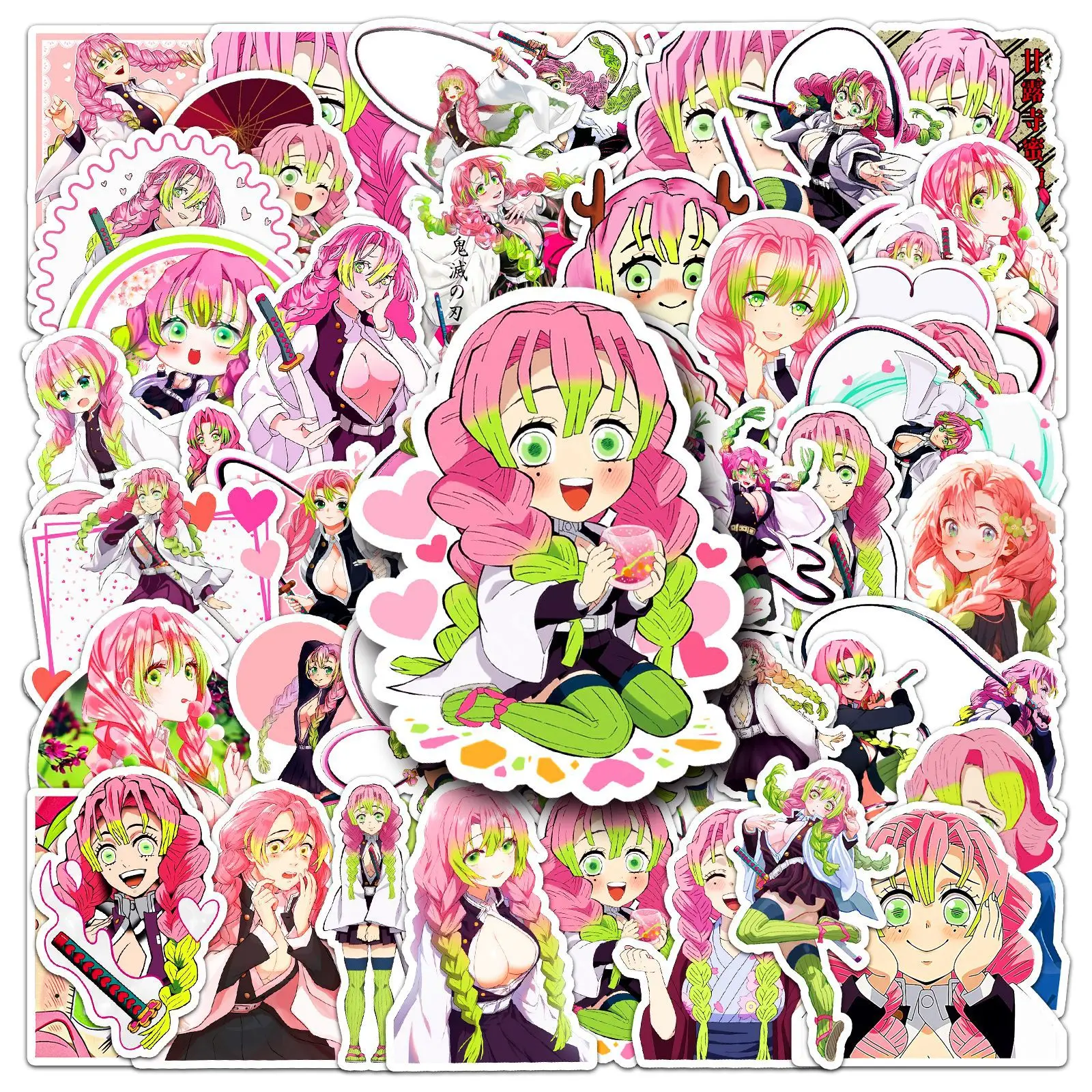 50PCS Demon Slayer Kanroji Mitsuri Anime Stickers Cute Girls Cartoon Sticker Laptop Guitar Phone Notebook Aesthetics Decals