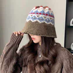 Women's Bucket Hat Knitted Beanie Fairisland Style Winter Hats For Women Keep Warm Ear Protection Fisherman Cap Female Vintage