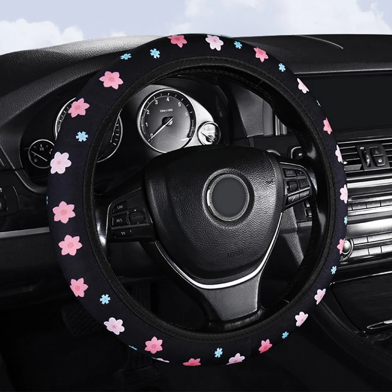 New Small Fresh Flower Elastic No Inner Ring General Purpose Car Steering Wheel Cover Breathable And Absorbent Handle Cover