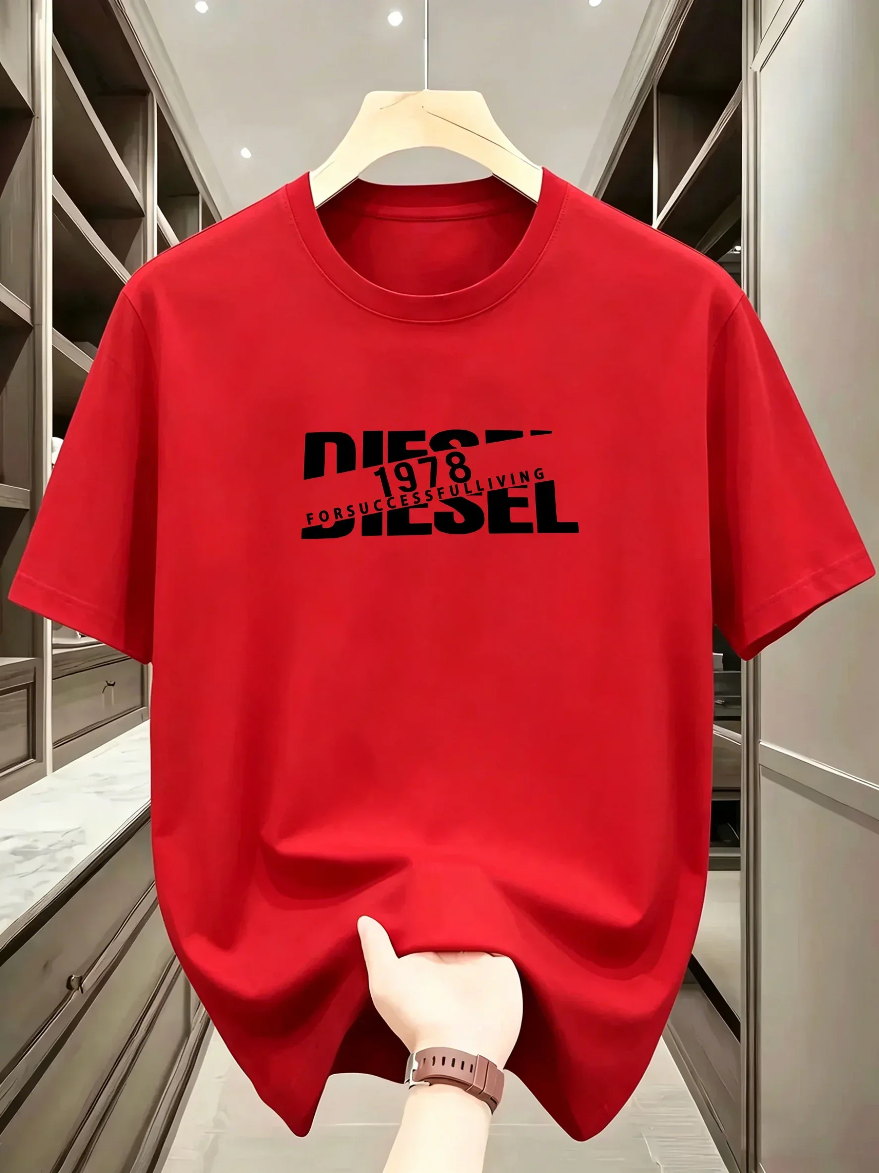 Herren-T-Shirt mit Rundhalsausschnitt und kurzen Ärmeln, Retro-Diesel-1978-Print mit geteiltem Schriftzug, weiches und bequemes T-Shirt – Detail 8