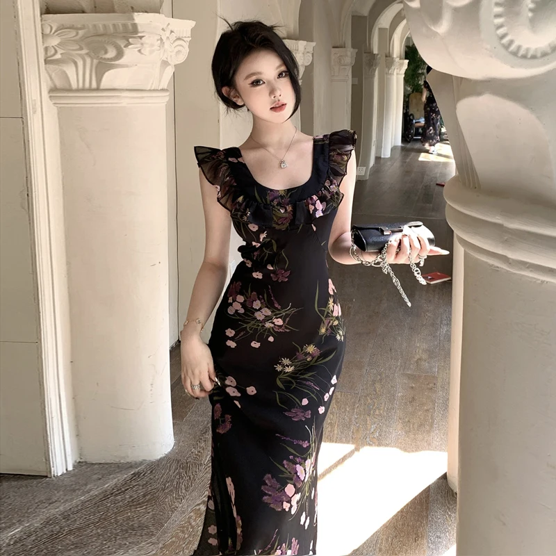 

Retro Strapless Slim Fit Dress with Puff Sleeves for Holiday Beach Vacation Pure Desire Spicy Girl City Commute Street Style