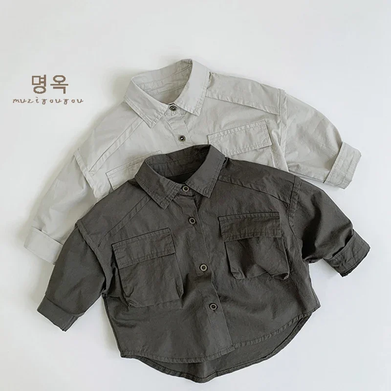 2026 New Spring Children Casual Fashion Clothes 1-6Yrs Baby Boys Girls Loose Coat Long Sleeved Cotton Solid Color Cardigan Shirt