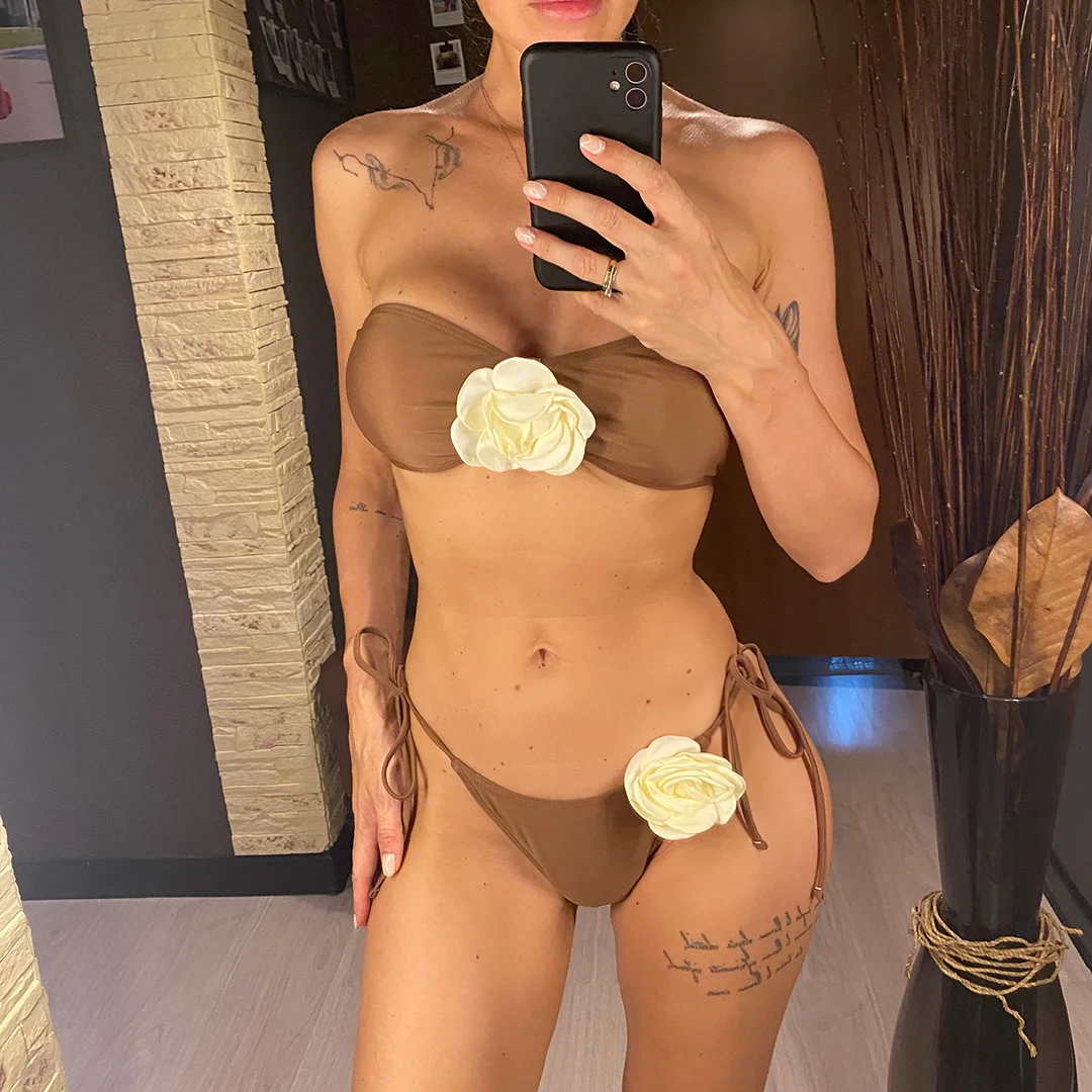 13 Farben, 3D-Blumenmuster, trägerloses Bikini-Set, zweiteilig, Damen-Badeanzug, Badebekleidung, Damen-Badebekleidung, Bather Swim V5264 – Detail 23